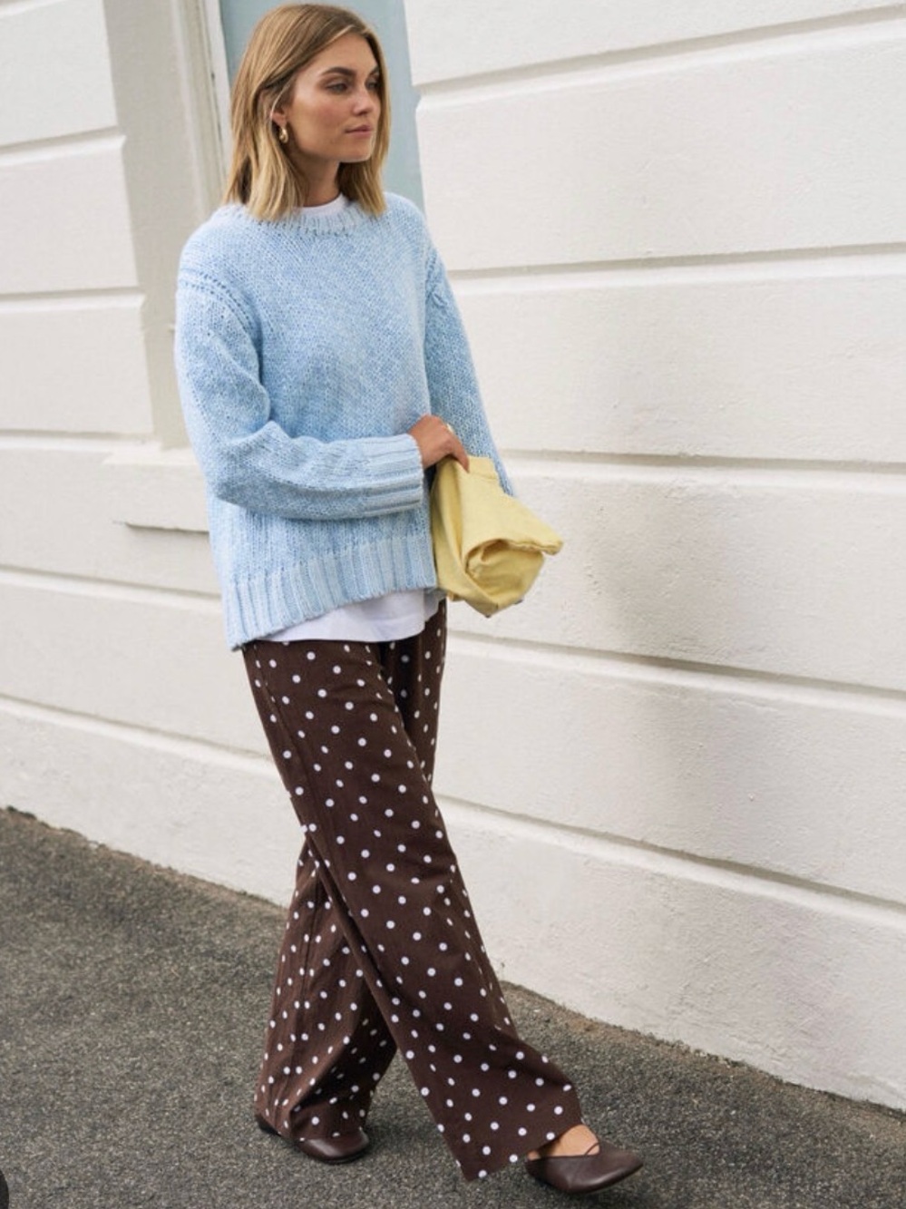 CeCe Brown Linen Blend Wide-Leg Polka Dot Pants